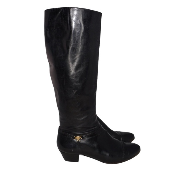 Salvatore Ferragamo Vintage Tall Black Leather Riding Boots, Size 9 - Picture 8 of 15